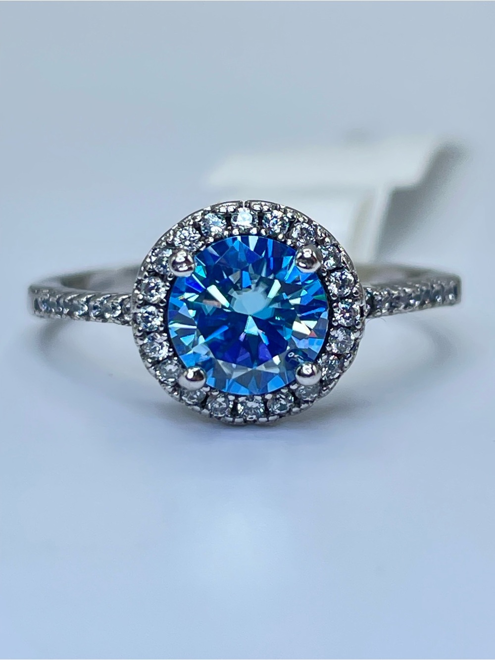 925 Sterling Silver Blue Moissanite Halo Ring 1ct Sparkly Engagement Sz 7